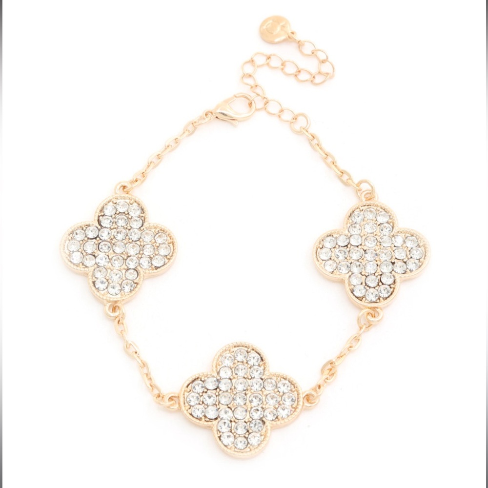 Clover Rhinestone Metal Bracelet